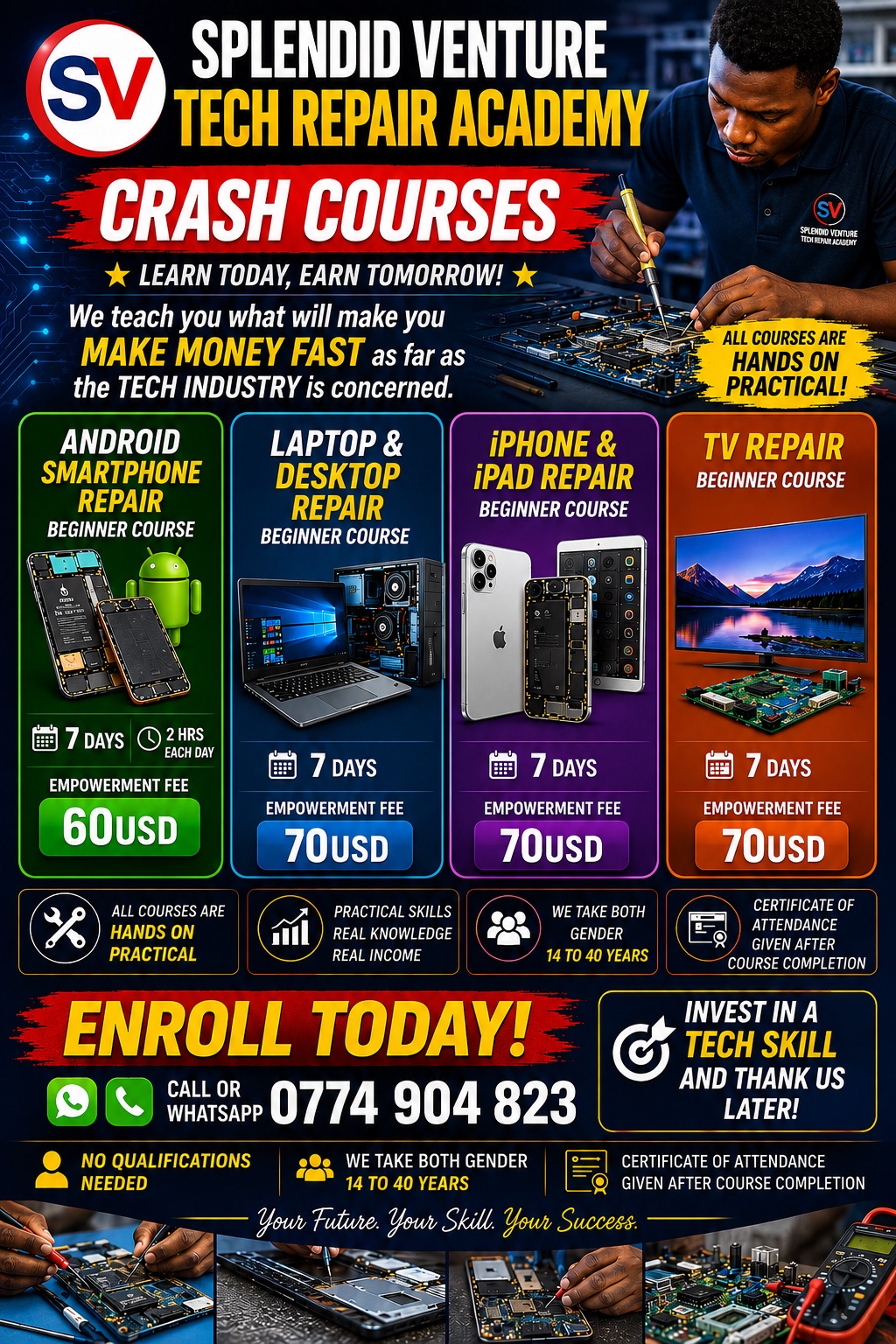 Splendid Venture Tech Repair Academy crash courses poster
