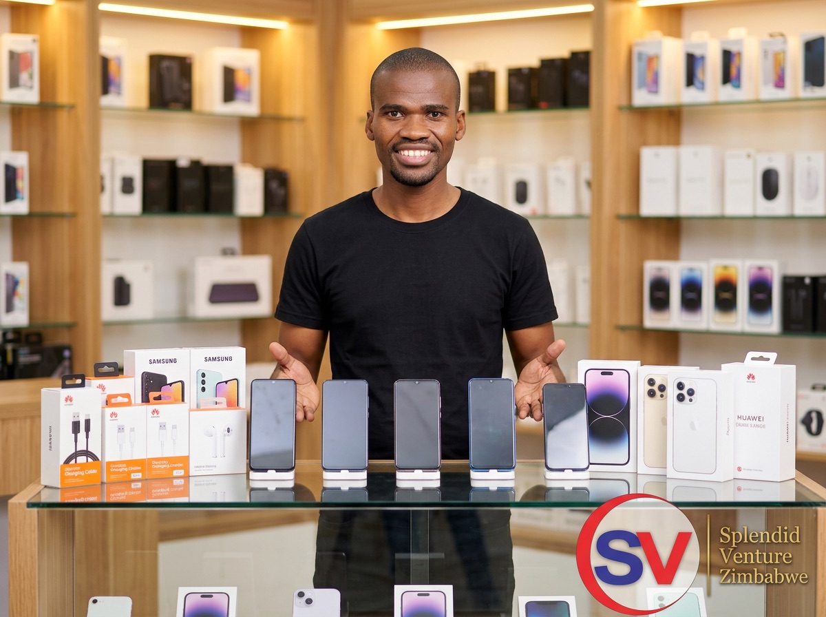 Phones and technology accessories arranged for sale